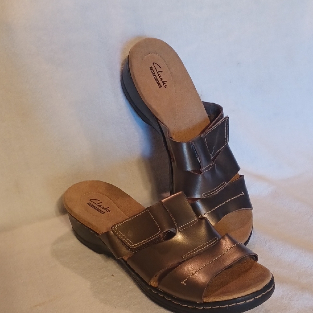 Clarks Brown Leather Slip-On Mules